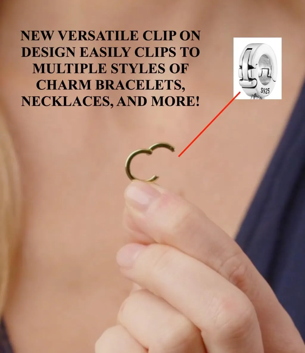 A-Z Alphabet Letters Versatile Clip On Open Multi-Clasp Pendant 925 Sterling Silver Charm For Pandora & Other Link Charm Bracelets/Necklaces/Anklets/Etc