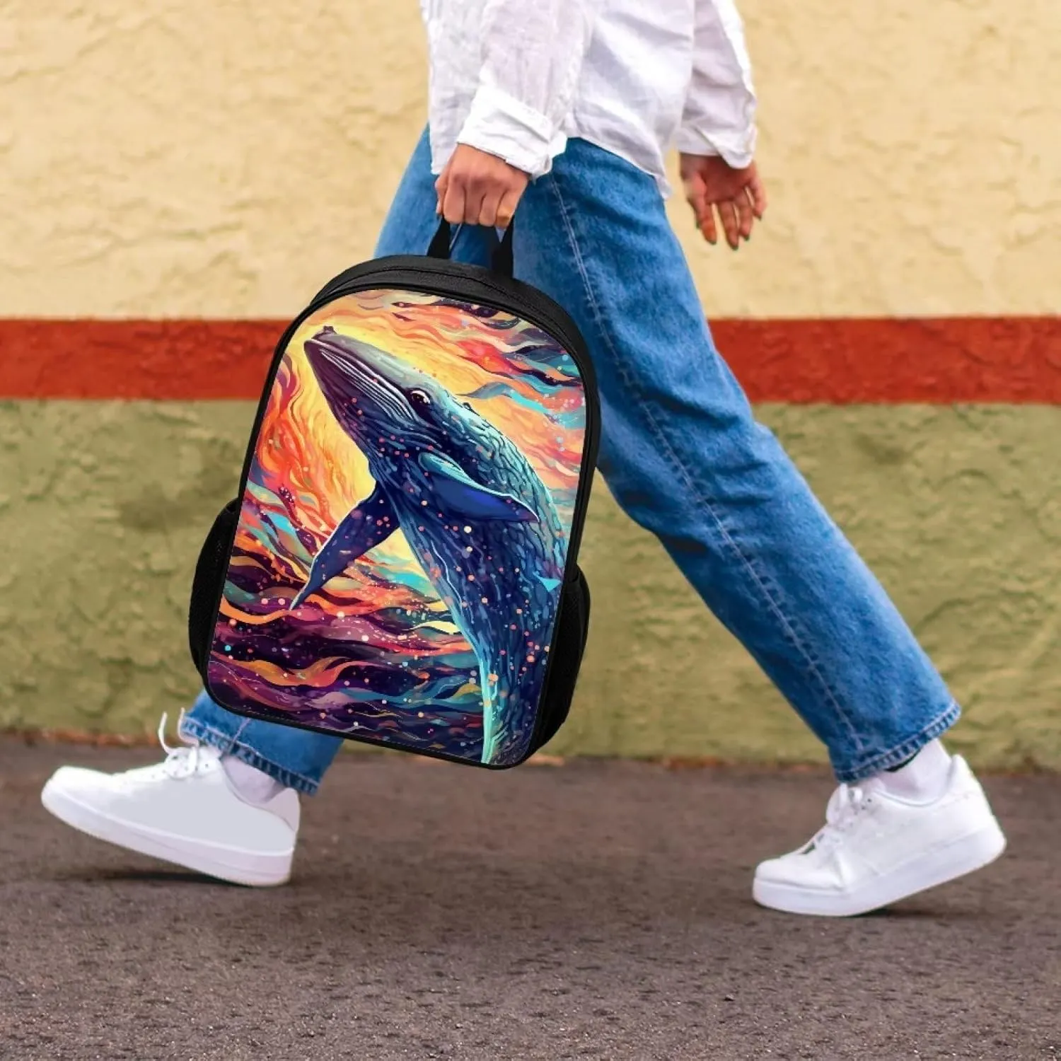 Abstract Graffiti Humpback Whale Kids Backpack Boys Elementary School Bags Primary Middle School Book Bags for Teens Kindergarten Sturdy Lightweight Durable Travel Gifts