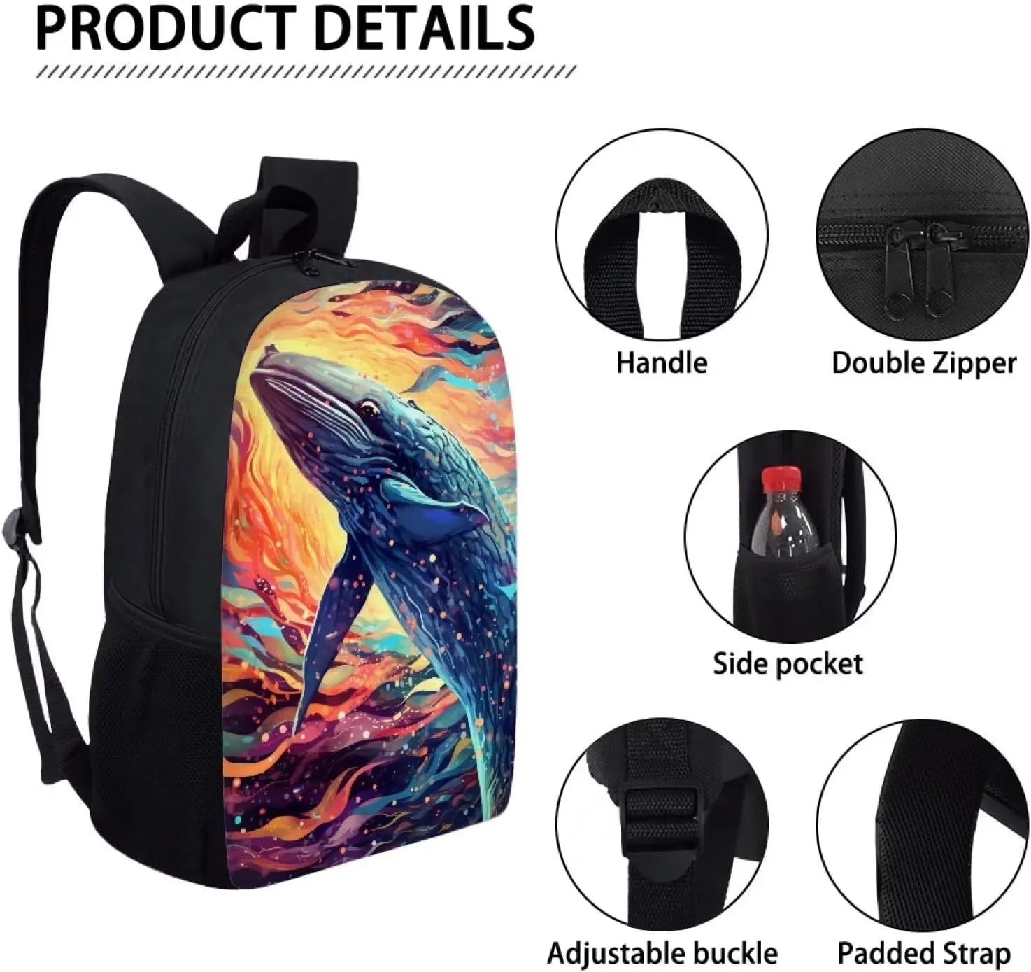 Abstract Graffiti Humpback Whale Kids Backpack Boys Elementary School Bags Primary Middle School Book Bags for Teens Kindergarten Sturdy Lightweight Durable Travel Gifts