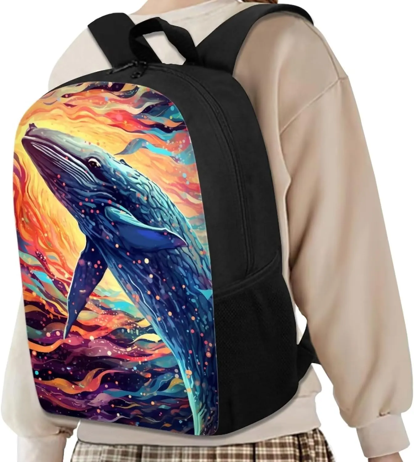 Abstract Graffiti Humpback Whale Kids Backpack Boys Elementary School Bags Primary Middle School Book Bags for Teens Kindergarten Sturdy Lightweight Durable Travel Gifts