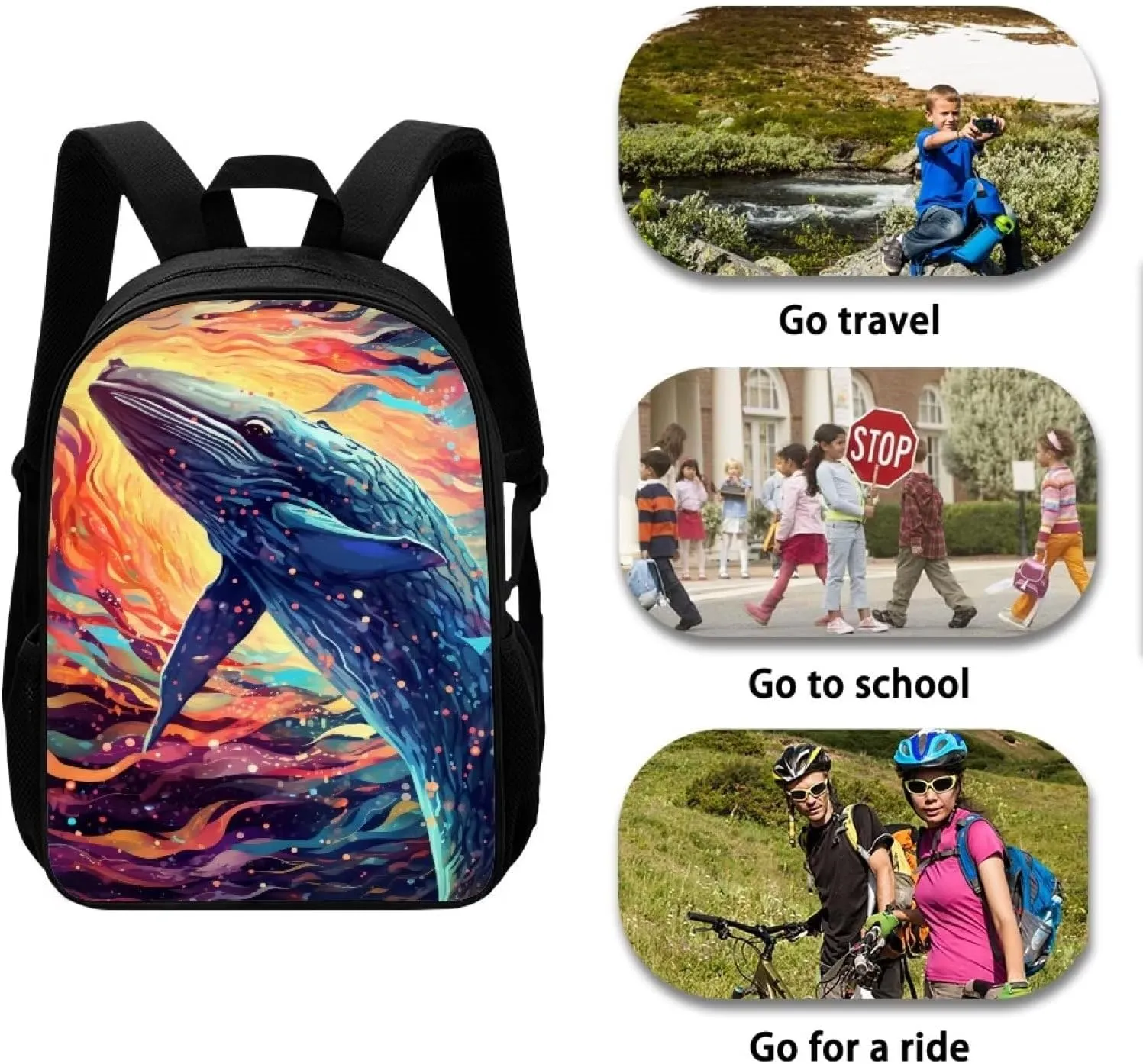 Abstract Graffiti Humpback Whale Kids Backpack Boys Elementary School Bags Primary Middle School Book Bags for Teens Kindergarten Sturdy Lightweight Durable Travel Gifts