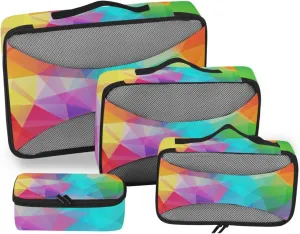 Abstract Seamless Triangles in Colorful Gradient Pattern 4 PCs Set Packing Bags, Luggage Organizer Bag, Portable Cube Toiletry bag, Durable Travel Cosmetic Storage Bag for Men Women