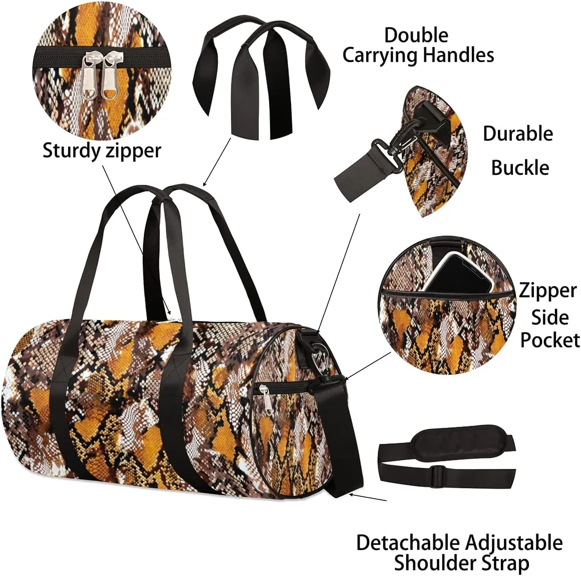 Abstract Snake Print Gym Bag Small Gym Duffel Bags for Men Women Overnight Weekender Bags Lightweight Sport Duffle Bag Carry On Gymbag