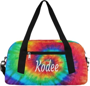 Abstract Swirl Tie Dye Custom Name Kids Duffel Bags Personalized Customized Gifts Sports Gym Bag Girls Dance Bag Overnight Weekender Sleepover Carry On Travel Tote Bag for Boys Girls