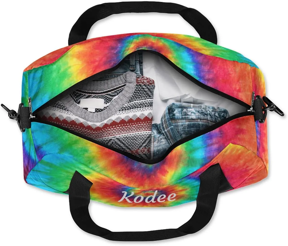 Abstract Swirl Tie Dye Custom Name Kids Duffel Bags Personalized Customized Gifts Sports Gym Bag Girls Dance Bag Overnight Weekender Sleepover Carry On Travel Tote Bag for Boys Girls
