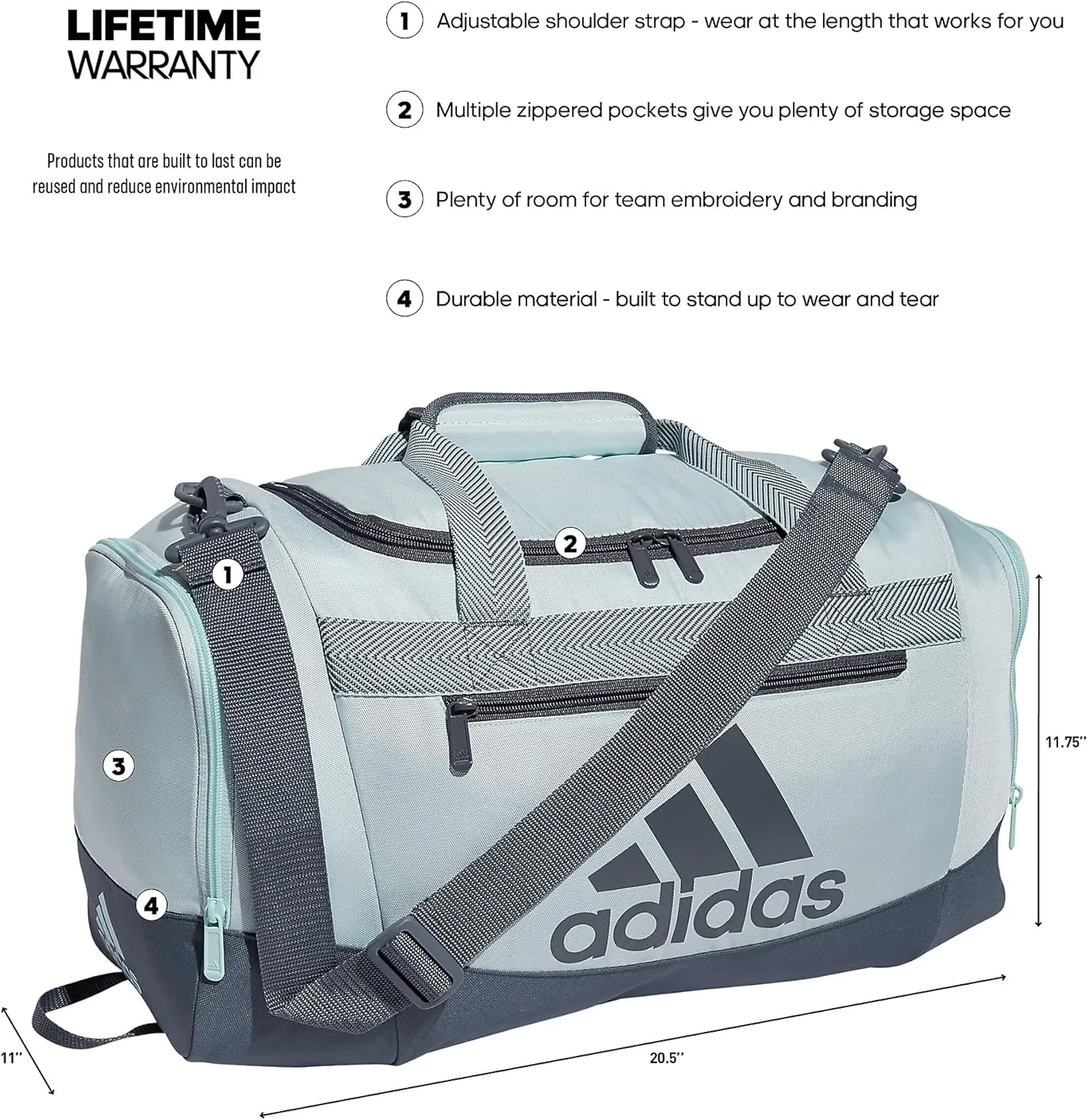 adidas Unisex Defender 4.0 Gym Duffel Bag for Men and Women, Almost Blue/Onix Grey, Small (38L)