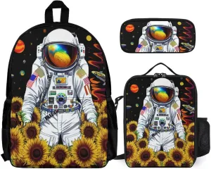 Adults Backpack - Psychedelic Space Astronaut Sunflower Snake Art Shoulder Bag Shoulder Book Bags Travel Hiking Daypack, 3 Piece Daypack Climbing Shoulder Bag