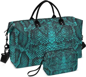 Aflyko Animal Print Travel Duffel Bag Snake Scales Fancy Blue Sport Tote Gym Bag Weekender Overnight Bag for Men Women Flight Approved Carry On Bag Fitness Dance Go-To Bag Daily Bag