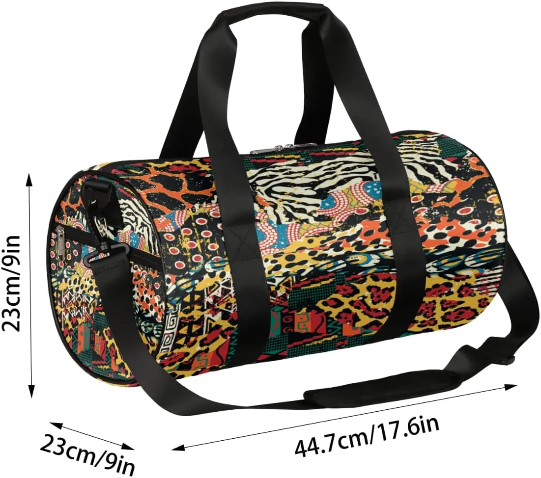 African Animal Print Vintage Gym Bag Small Gym Duffel Bags for Men Women Overnight Weekender Bags Lightweight Sport Duffle Bag Carry On Gymbag