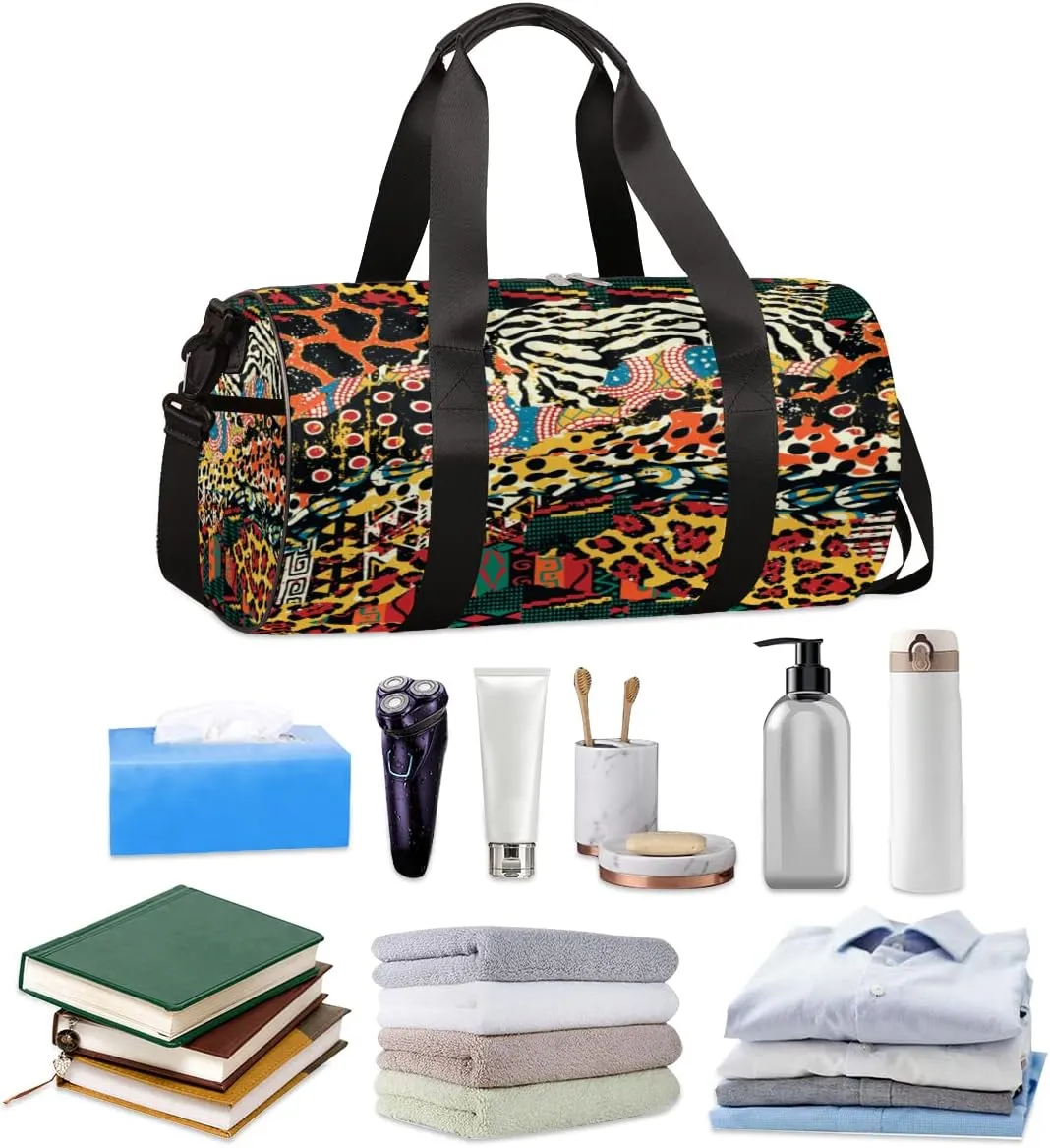 African Animal Print Vintage Gym Bag Small Gym Duffel Bags for Men Women Overnight Weekender Bags Lightweight Sport Duffle Bag Carry On Gymbag