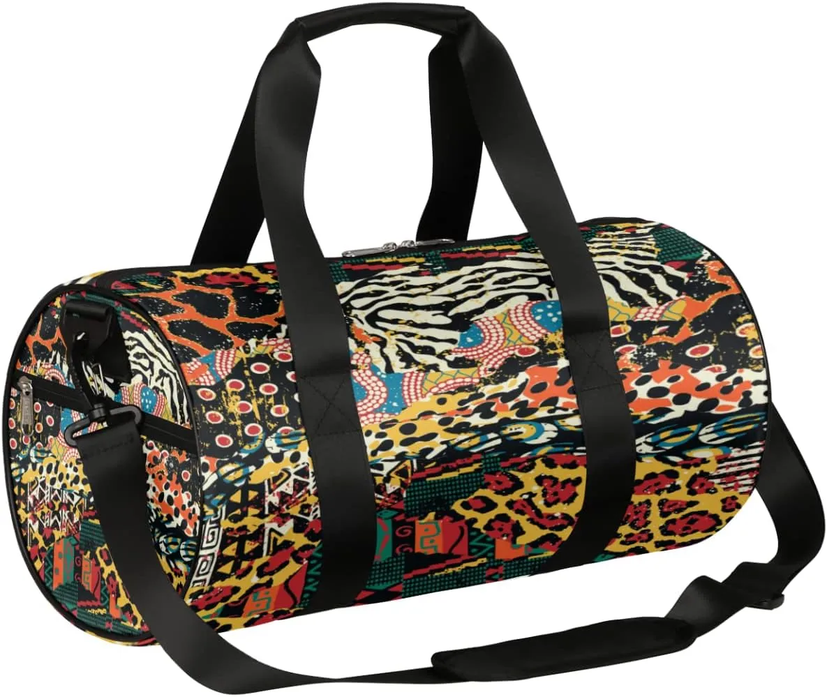 African Animal Print Vintage Gym Bag Small Gym Duffel Bags for Men Women Overnight Weekender Bags Lightweight Sport Duffle Bag Carry On Gymbag