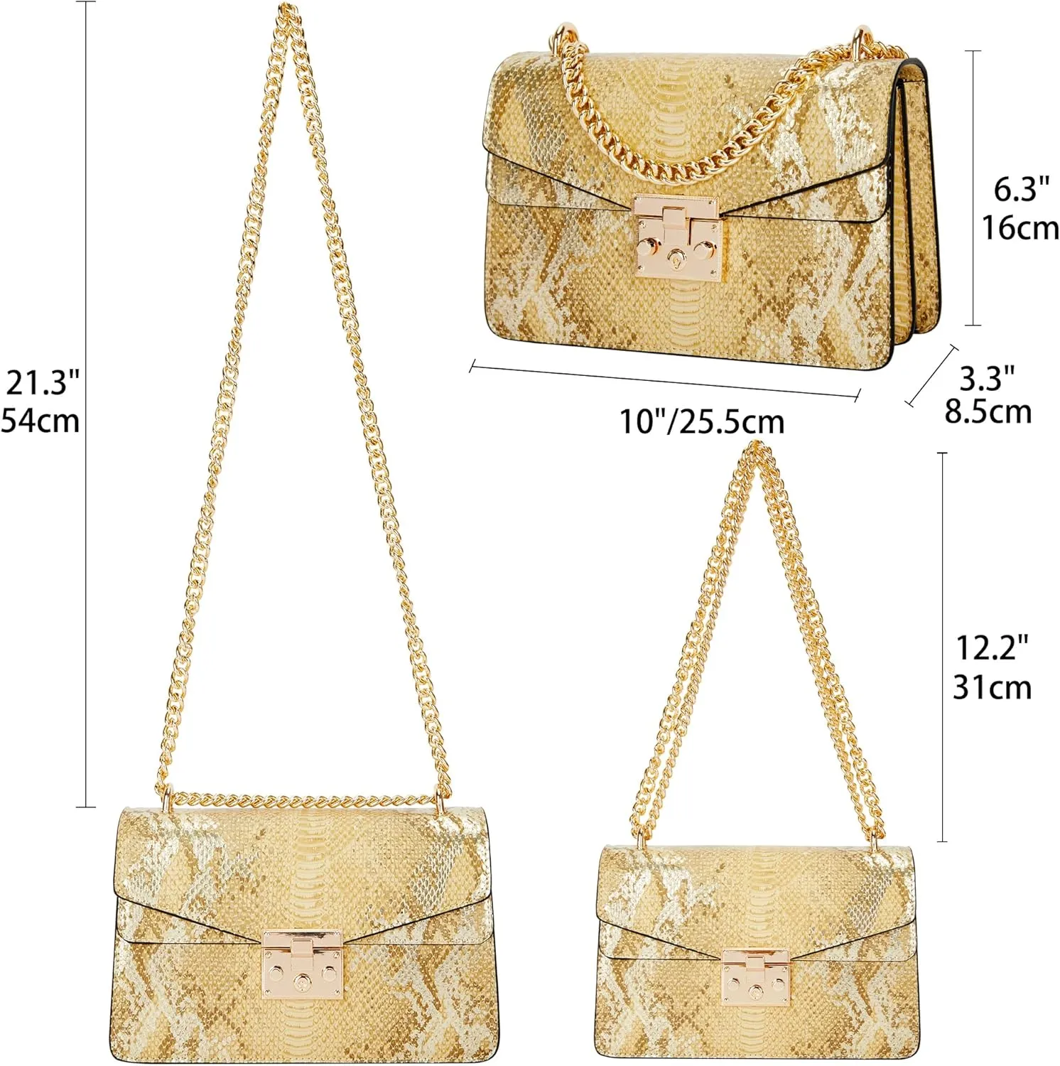 Aiqudou Crossbody Bag and Satchel Purse for Women - Fashion Snake Print Chain Purse Luxury PU Leather HandBag