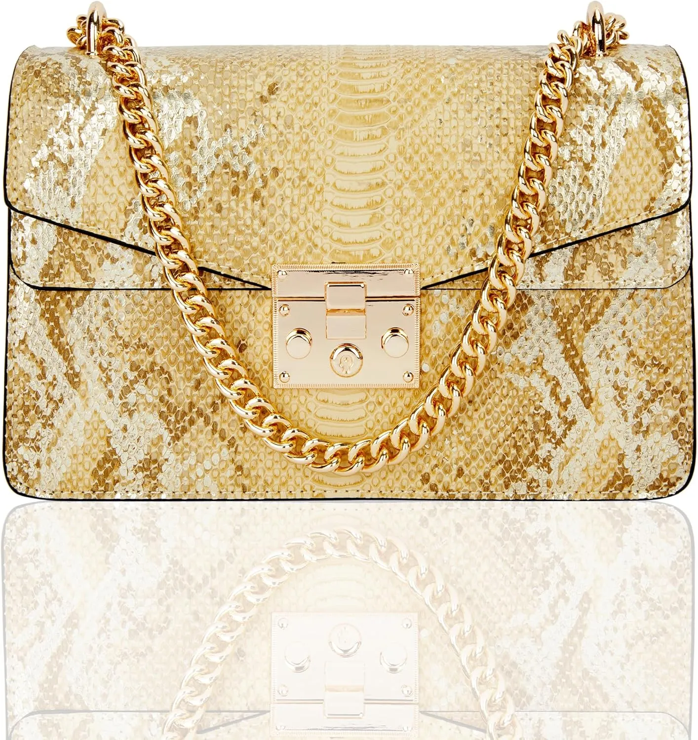 Aiqudou Crossbody Bag and Satchel Purse for Women - Fashion Snake Print Chain Purse Luxury PU Leather HandBag