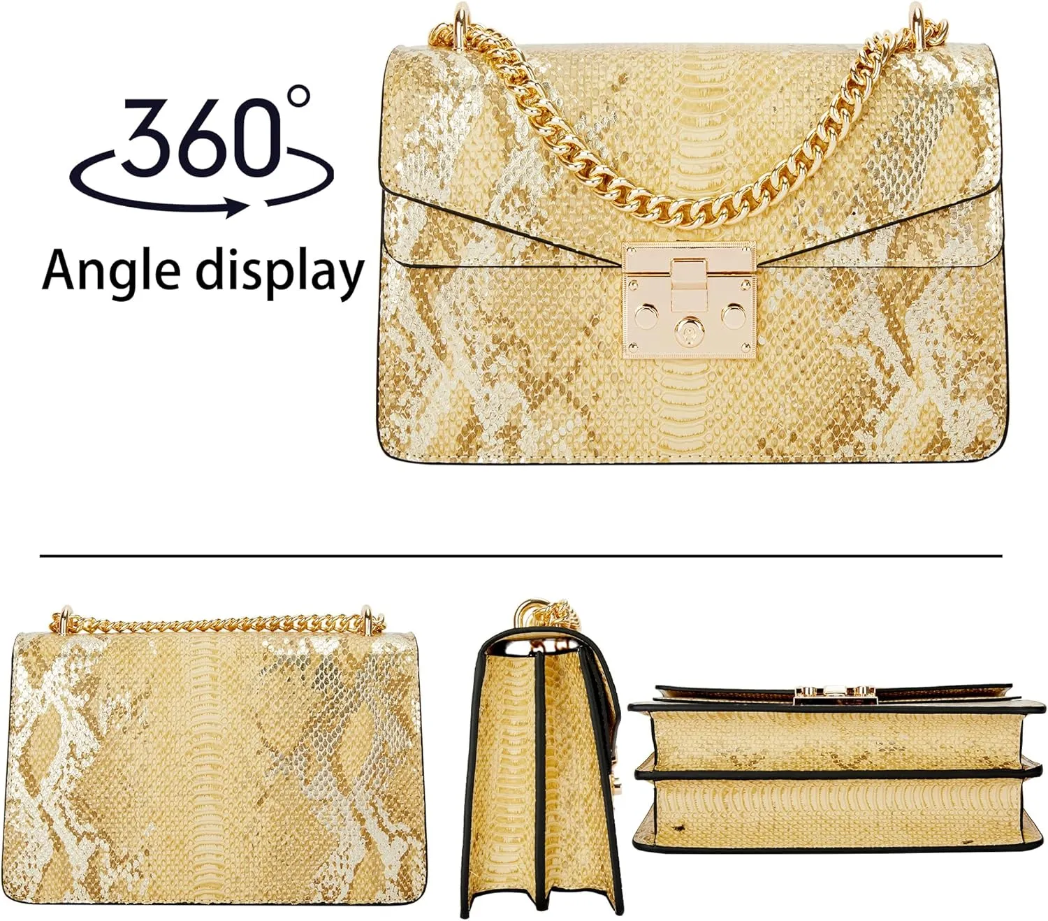 Aiqudou Crossbody Bag and Satchel Purse for Women - Fashion Snake Print Chain Purse Luxury PU Leather HandBag