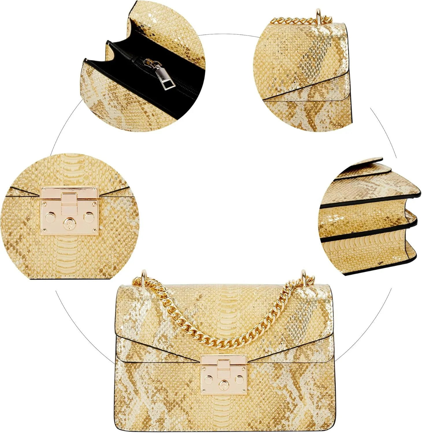 Aiqudou Crossbody Bag and Satchel Purse for Women - Fashion Snake Print Chain Purse Luxury PU Leather HandBag