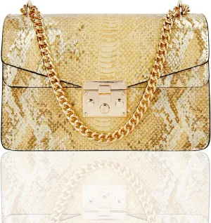 Aiqudou Crossbody Bag and Satchel Purse for Women - Fashion Snake Print Chain Purse Luxury PU Leather HandBag