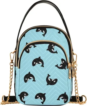 ALAZA Chain Crossbody Bags for Women Black Killer Whales Quilted Shoulder Crossbody Handbags Travel Cross Body Cell Phone Purses Bags