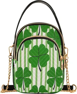 ALAZA Chain Crossbody Bags for Women Green Stripe Clover Lucky Leaf Quilted Shoulder Crossbody Handbags Travel Cross Body Cell Phone Purses Bags