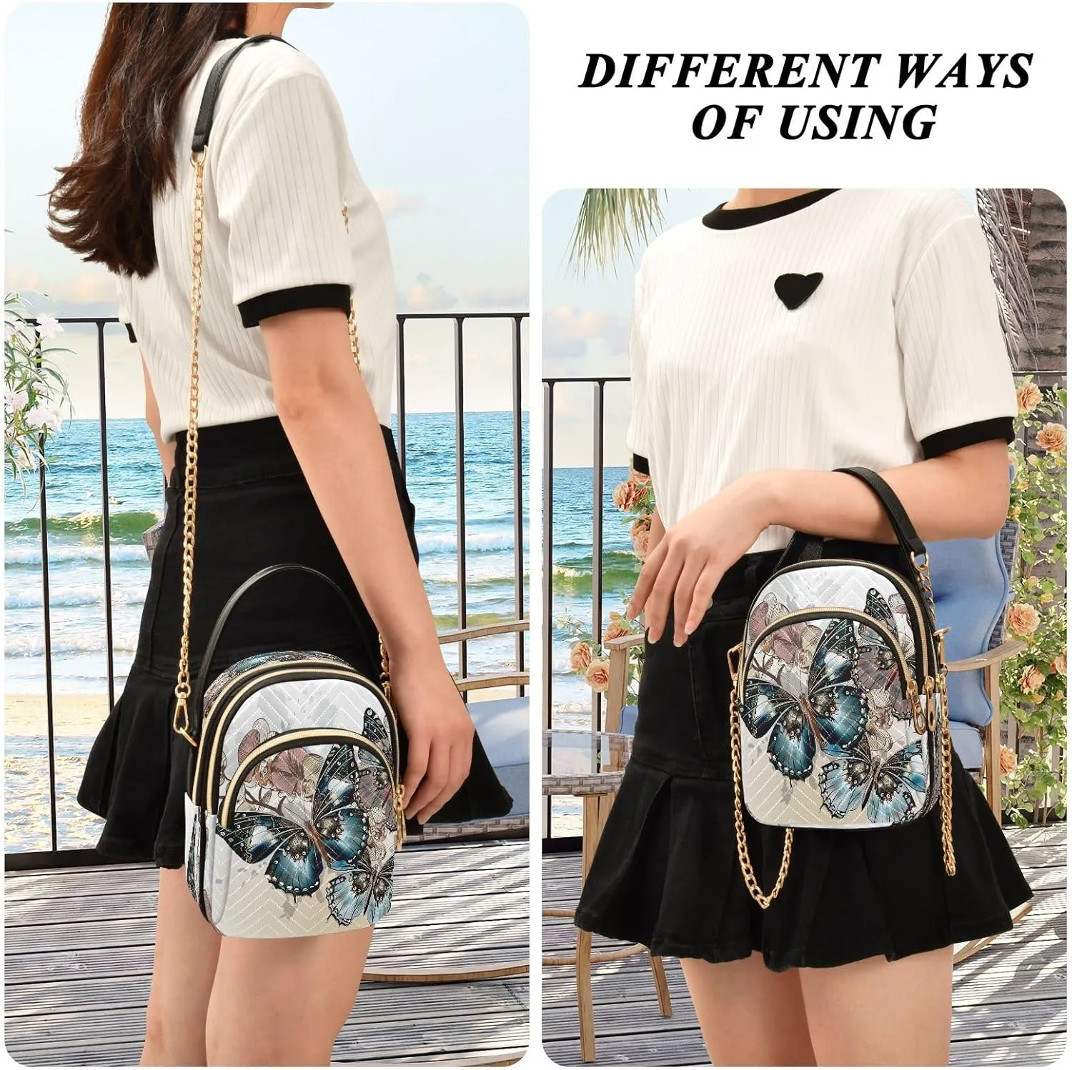 ALAZA Chain Crossbody Bags for Women Quilted Shoulder Crossbody Handbags Travel Cross Body Cell Phone Purses Bags