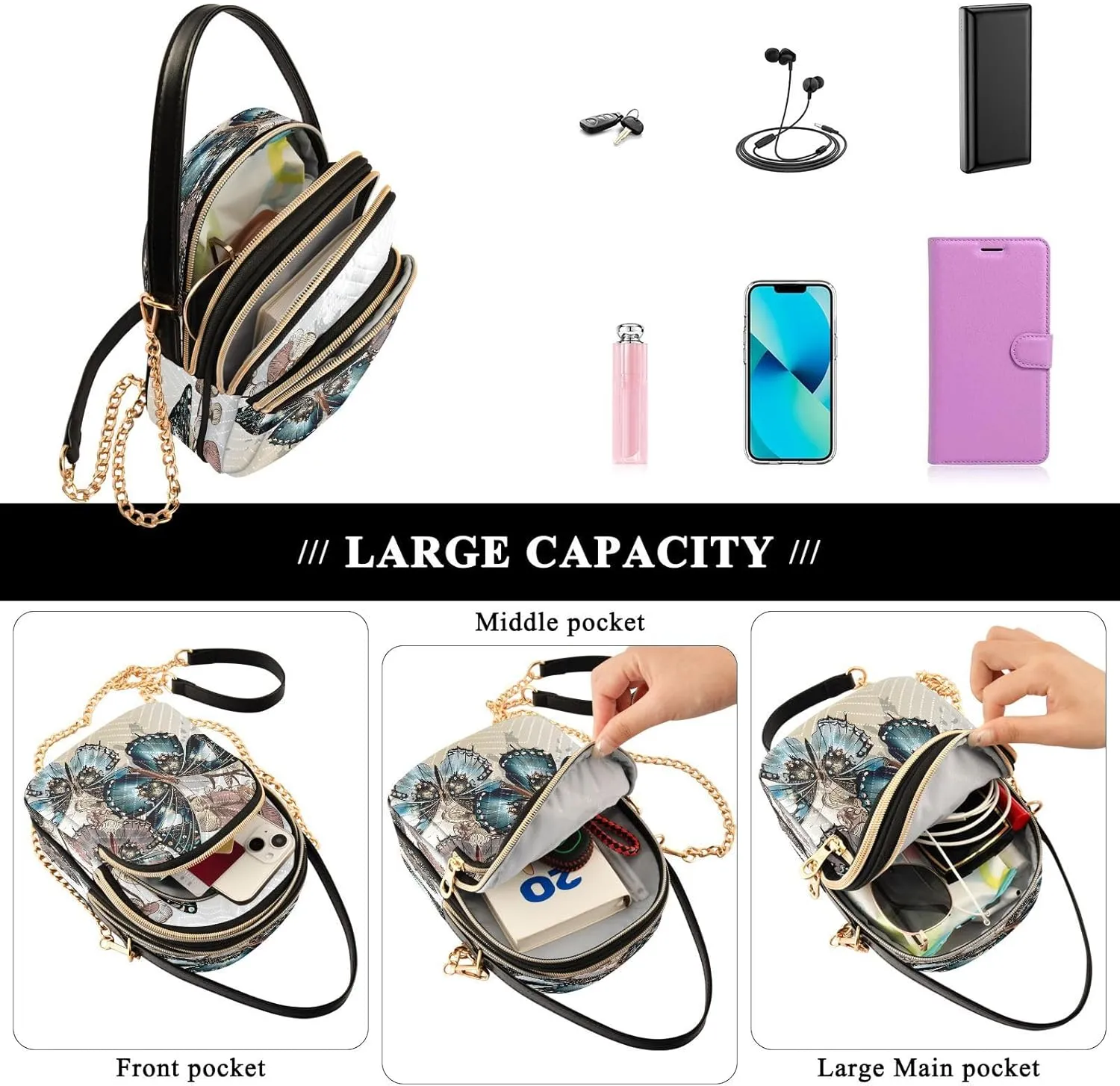 ALAZA Chain Crossbody Bags for Women Quilted Shoulder Crossbody Handbags Travel Cross Body Cell Phone Purses Bags
