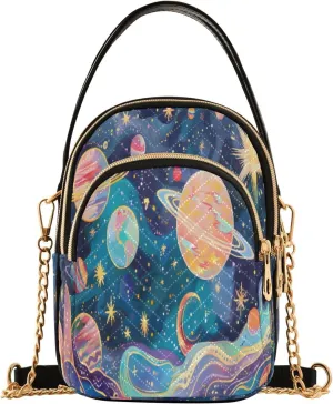 ALAZA Quilted Crossbody Bags for Women,Cosmic Planets and Galaxy Women's Crossbody Handbags Small Travel Purses Phone Bag