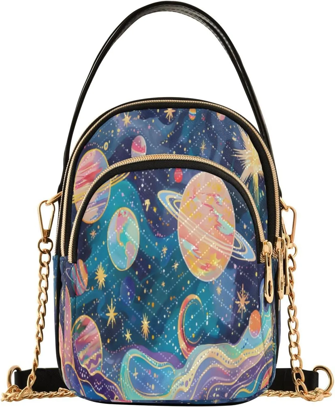 ALAZA Quilted Crossbody Bags for Women,Cosmic Planets and Galaxy Women's Crossbody Handbags Small Travel Purses Phone Bag