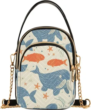ALAZA Quilted Crossbody Bags for Women,Walrus Fish and Sea Stars Women's Crossbody Handbags Small Travel Purses Phone Bag