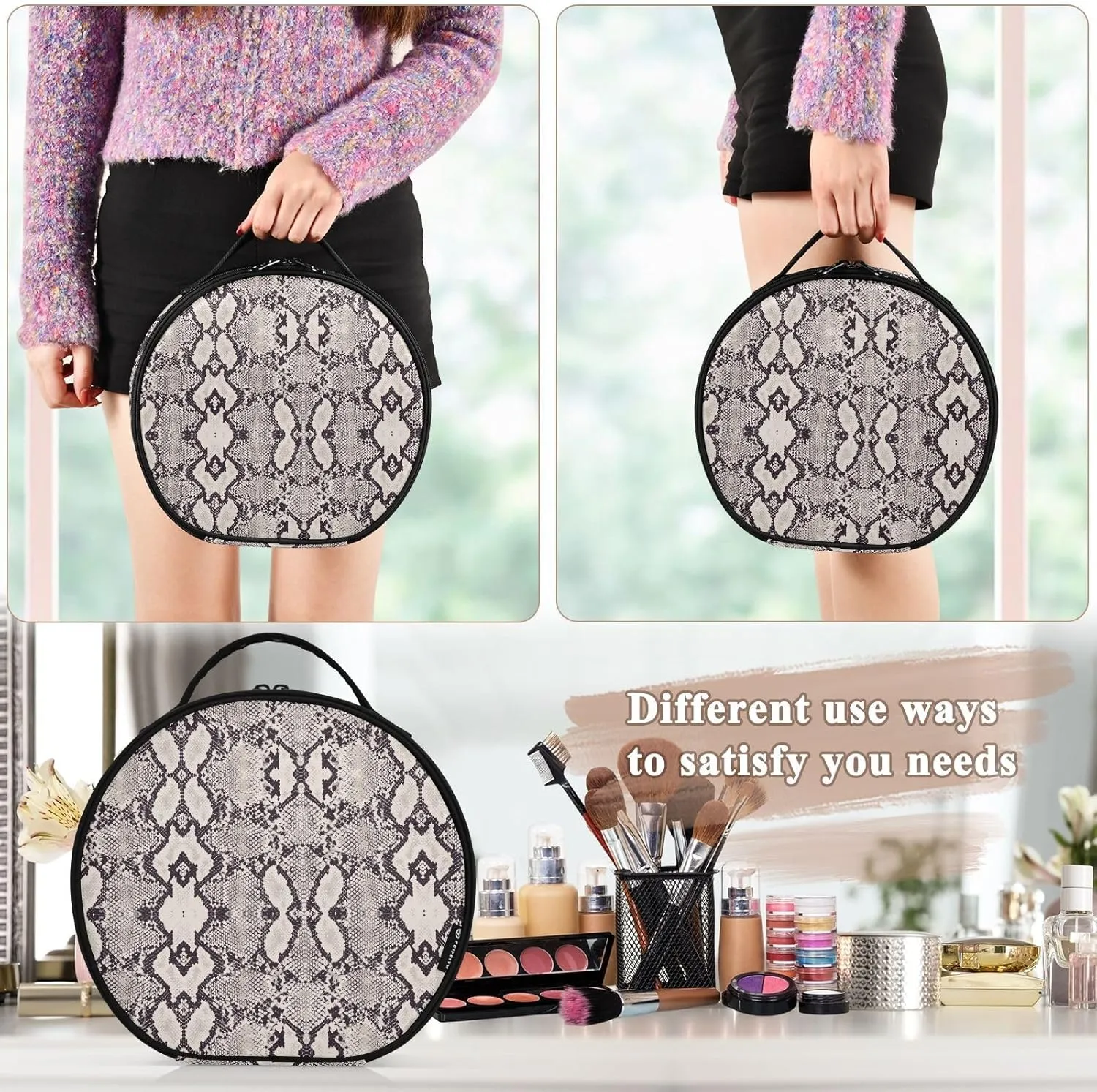 ALAZA Snake Skin Grunge Portable Cosmetic Bag Large Capacity Makeup Bags