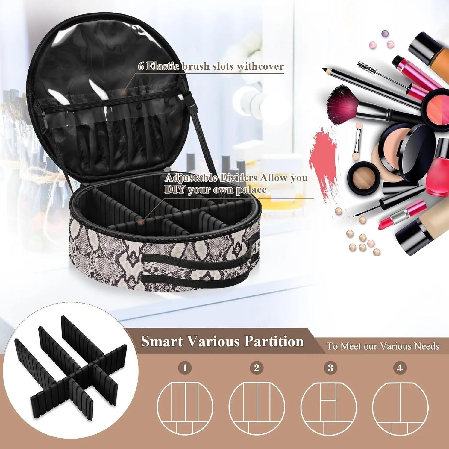 ALAZA Snake Skin Grunge Portable Cosmetic Bag Large Capacity Makeup Bags