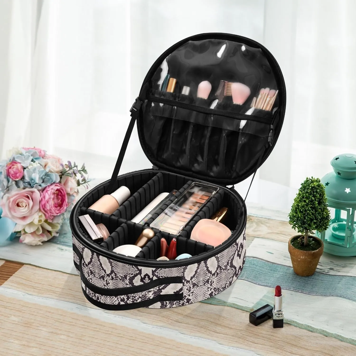ALAZA Snake Skin Grunge Portable Cosmetic Bag Large Capacity Makeup Bags