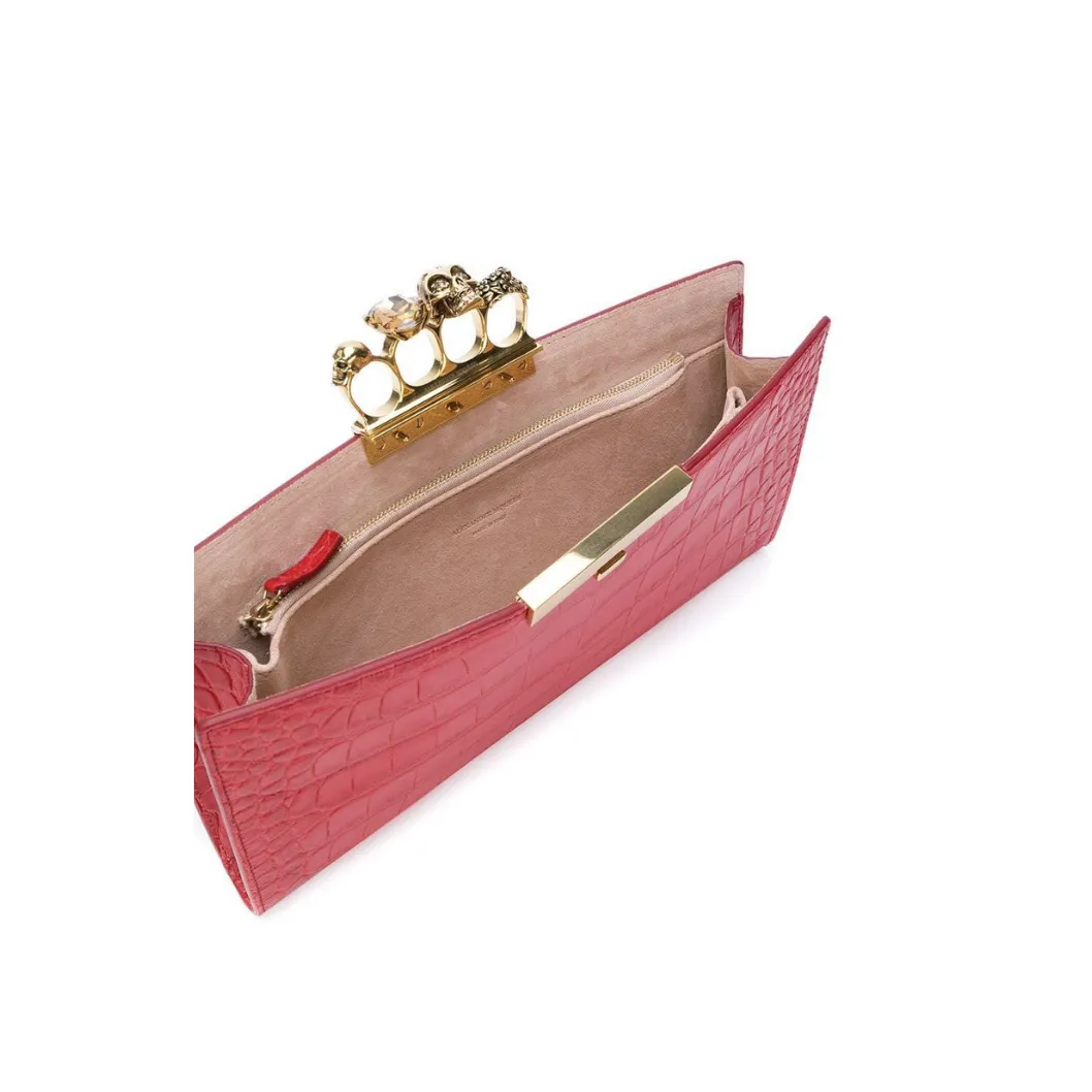 ALEXANDER MCQUEEN KNUCKLE CROCODILE CLUTCH (RED)
