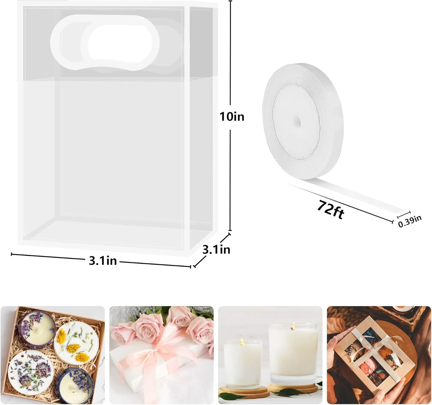 Alijoy 15-piece Reusable Plastic Gift Bags With Handles and Ribbon - Ideal for Christmas, Birthday Parties, Weddings, and Baby Showers (7"x3.15"x10", White)