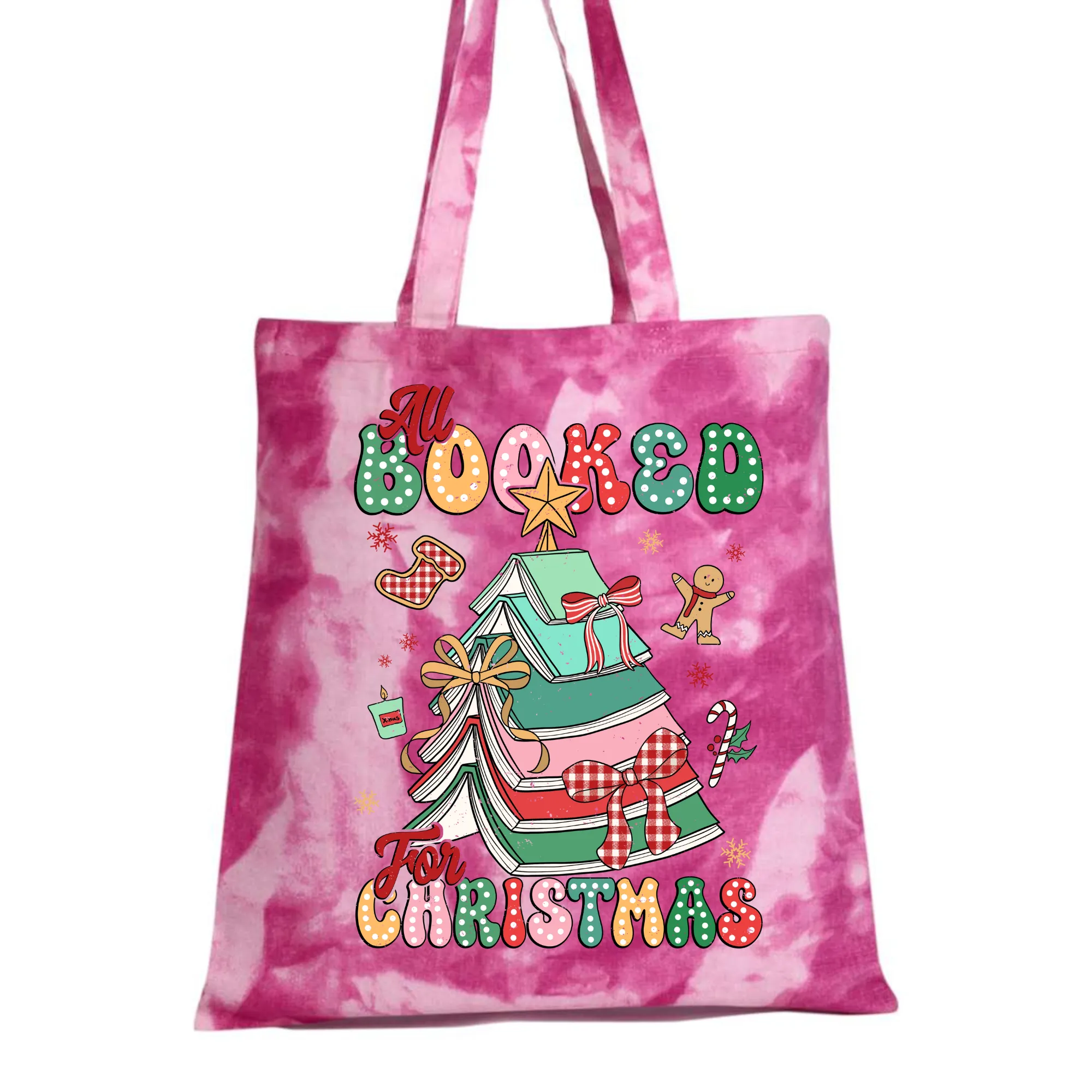 All Booked For Christmas Tie Dye Tote Bag - Choose from 4 Tie Dye Colors!