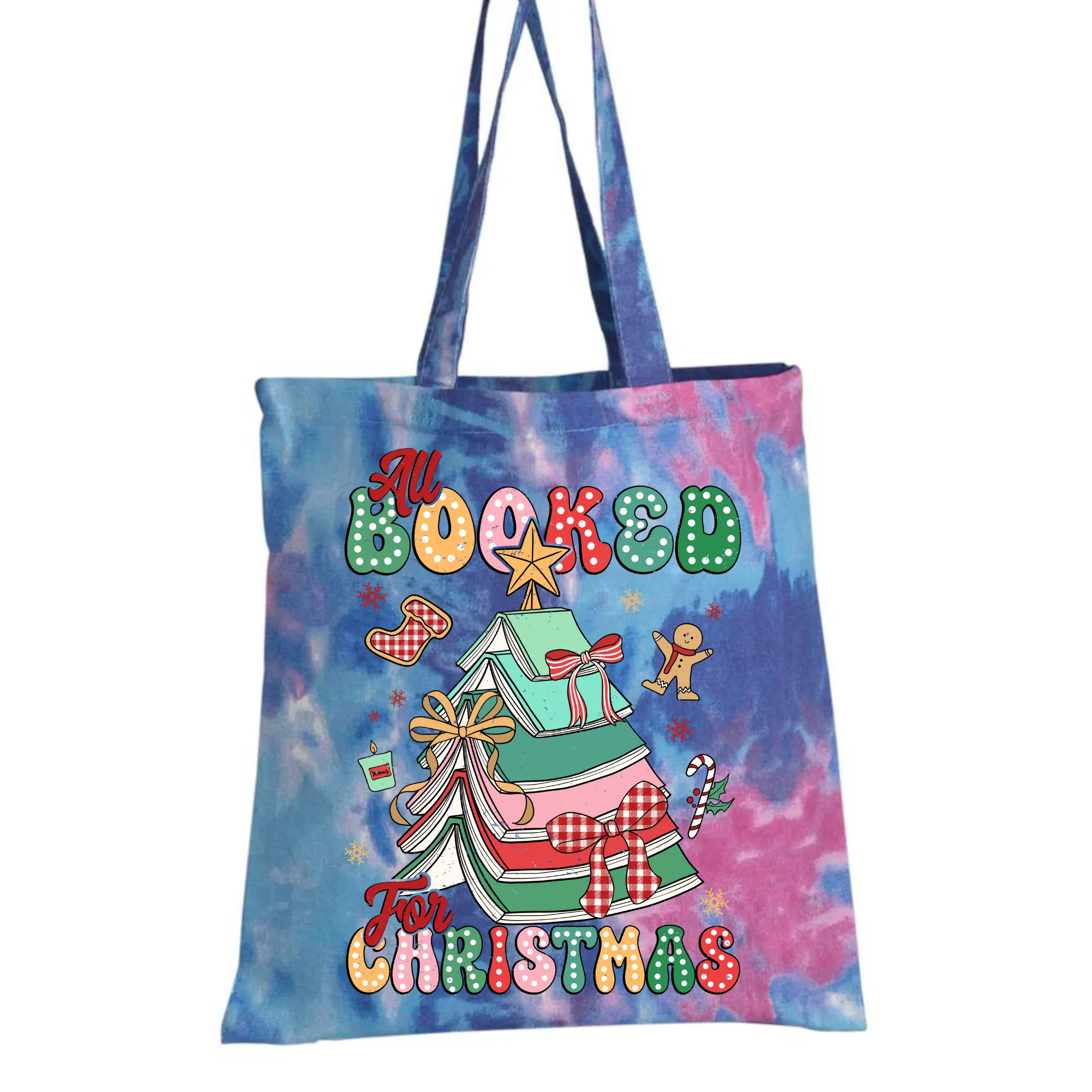 All Booked For Christmas Tie Dye Tote Bag - Choose from 4 Tie Dye Colors!