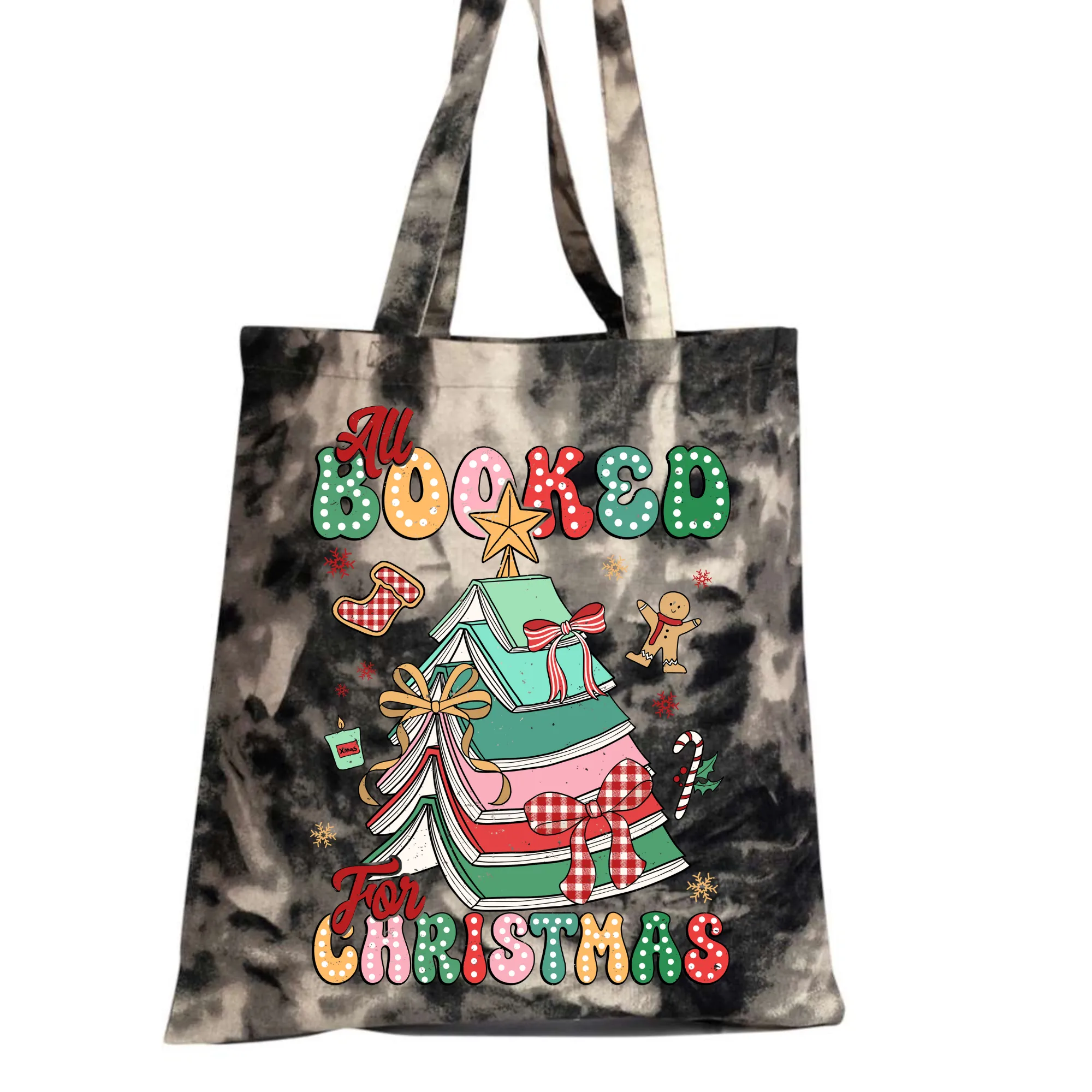All Booked For Christmas Tie Dye Tote Bag - Choose from 4 Tie Dye Colors!