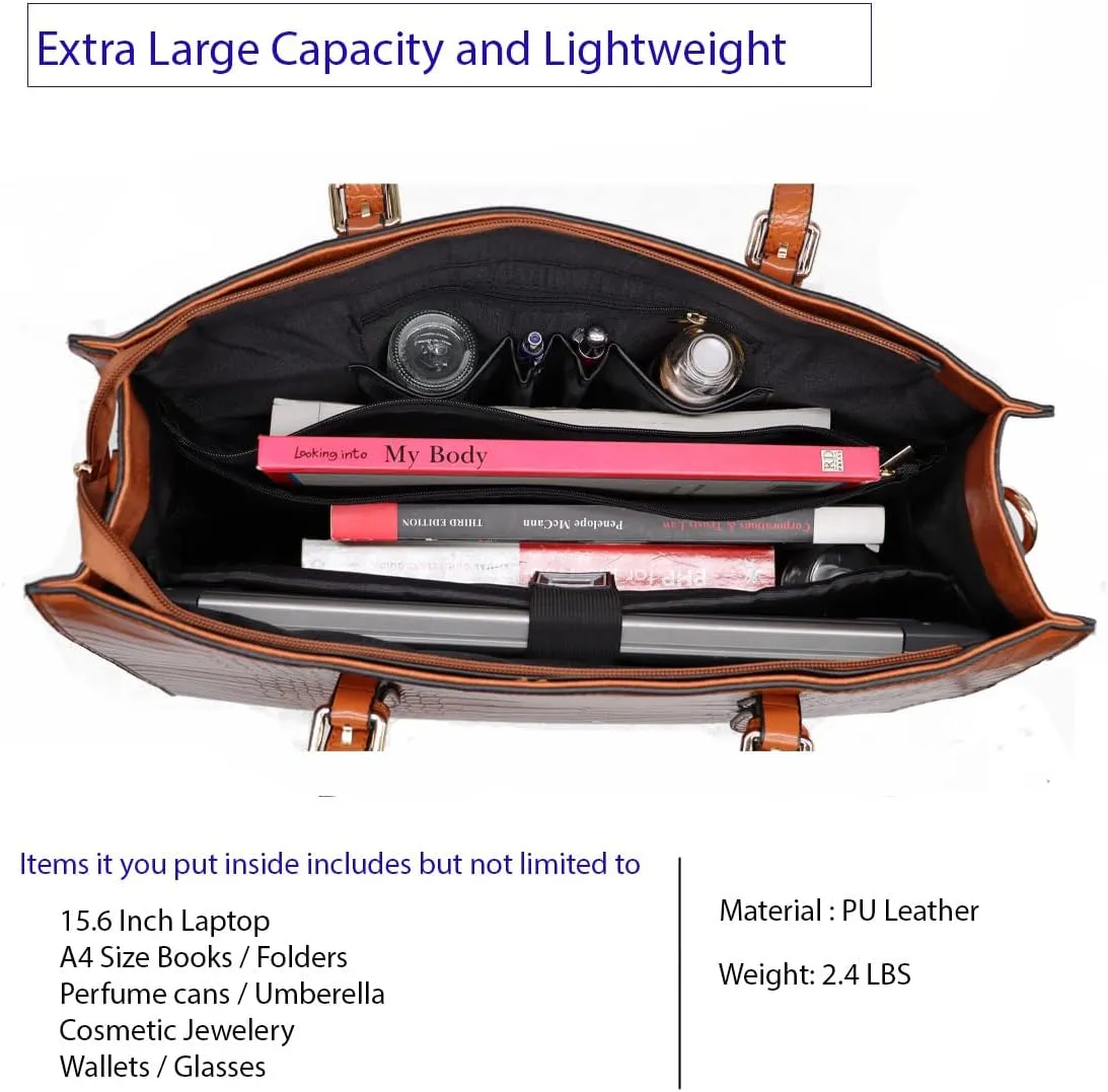 Amaze Laptop Bags for Women 15.6” Waterproof PU Leather Large Capacity Shoulder Tote for Ladies for Work, Office & Business