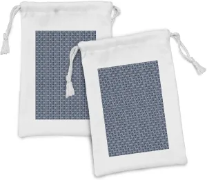 Ambesonne Abstract Fabric Pouch Set of 2, Traditional Rhombus Pattern Composed of Concentric Squares and Stripes, Small Drawstring Bag for Toiletries Masks and Favors, 9" x 6", Night Blue Pale Grey