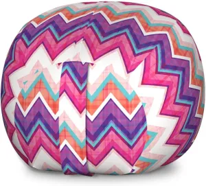 Ambesonne Chevron Storage Toy Bag Chair, Chevron Motifs Colorful Design with Variable Angles Parallel Lines Groovy Art, Stuffed Animal Organizer Washable Bag, Large Size, Multicolor