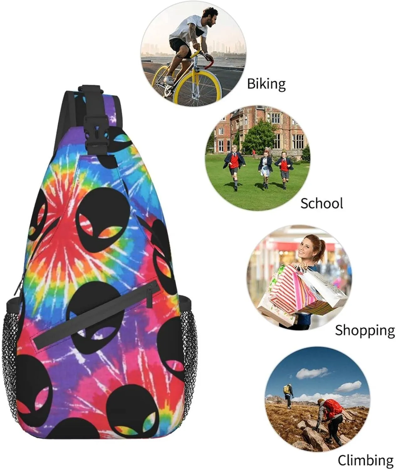AMRANDOM Men Women Tie Dye Alien Sling Bag Fashion Crossbody Shoulder Bag Multipurpose Sling Bags Shoulder Backpack With Adjustable Strap