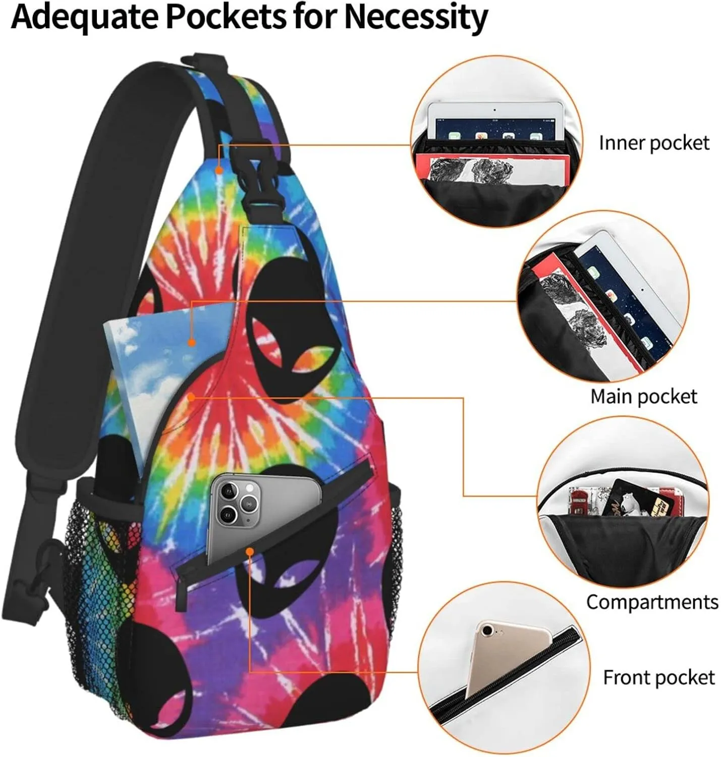 AMRANDOM Men Women Tie Dye Alien Sling Bag Fashion Crossbody Shoulder Bag Multipurpose Sling Bags Shoulder Backpack With Adjustable Strap