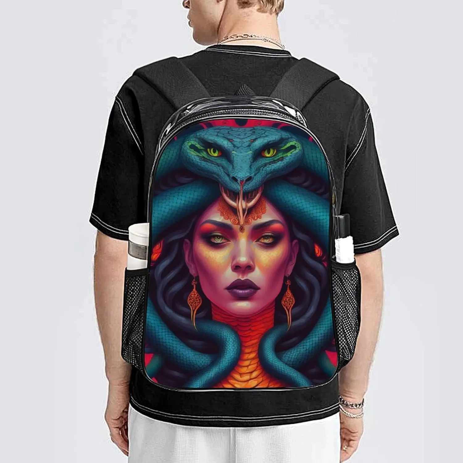 Ancient Greece Snake Queen Medusa Art Daypack Transparent Anti-Theft Multipurpose Bookbag Big Capacity Gym Outdoor Hiking Backpack With Adjustable Shoulder Straps