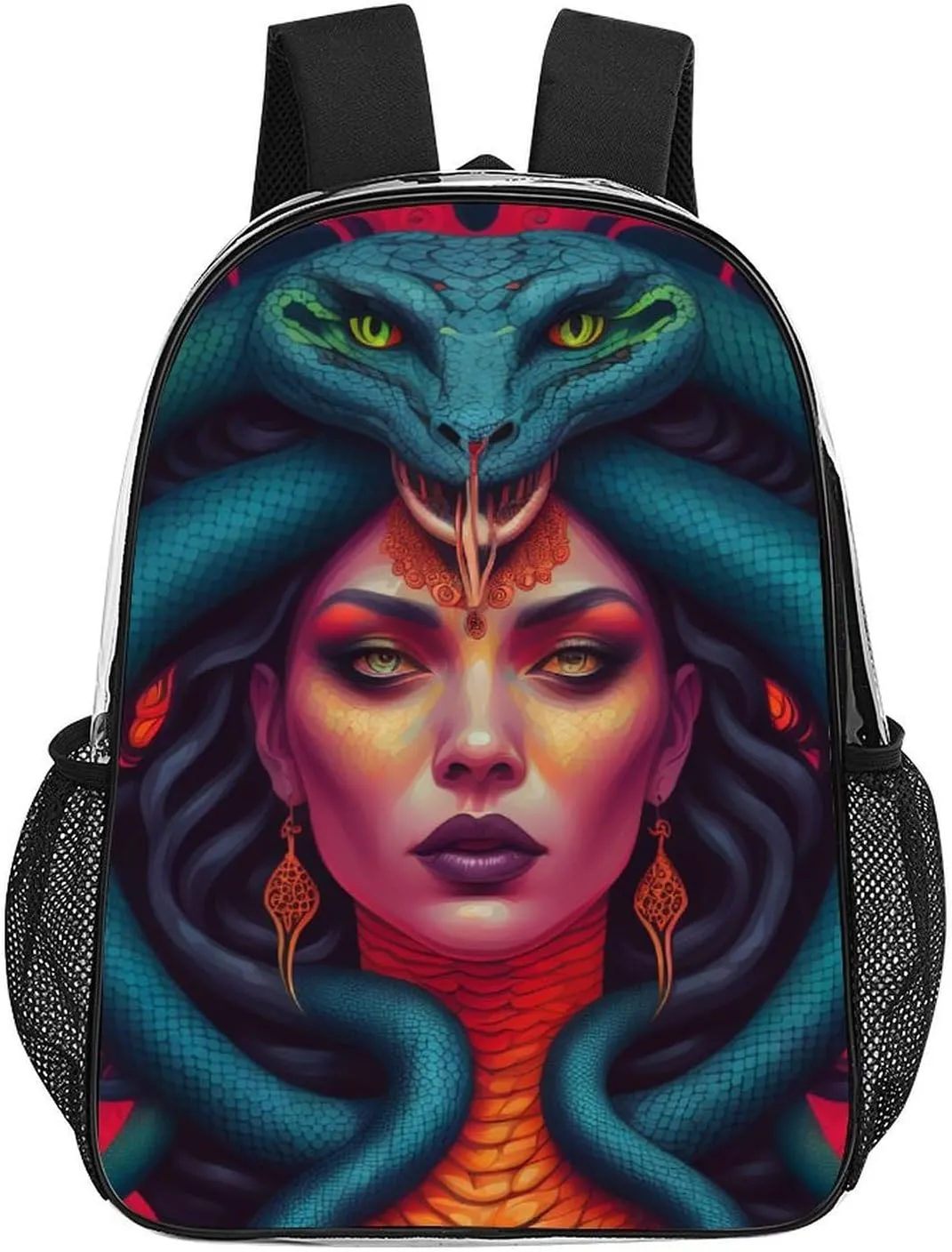 Ancient Greece Snake Queen Medusa Art Daypack Transparent Anti-Theft Multipurpose Bookbag Big Capacity Gym Outdoor Hiking Backpack With Adjustable Shoulder Straps