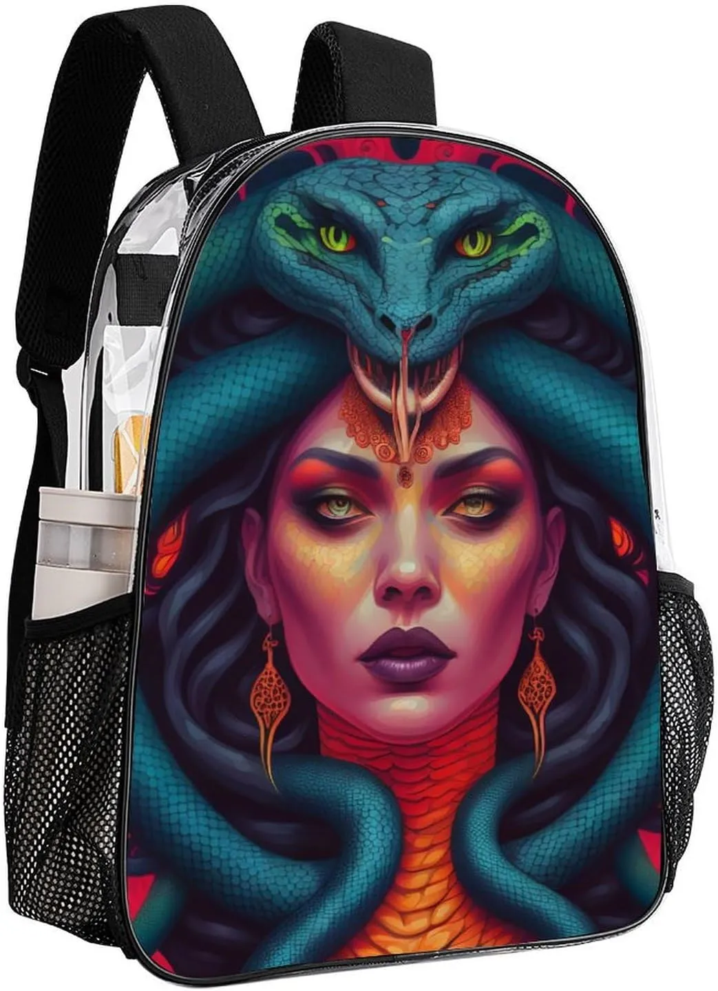Ancient Greece Snake Queen Medusa Art Daypack Transparent Anti-Theft Multipurpose Bookbag Big Capacity Gym Outdoor Hiking Backpack With Adjustable Shoulder Straps