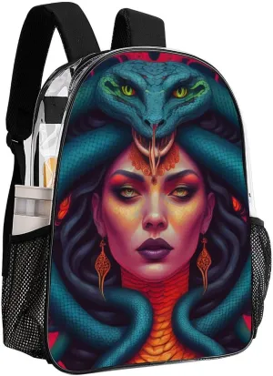 Ancient Greece Snake Queen Medusa Art Daypack Transparent Anti-Theft Multipurpose Bookbag Big Capacity Gym Outdoor Hiking Backpack With Adjustable Shoulder Straps