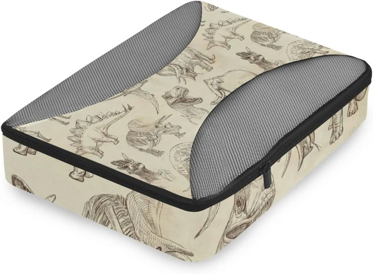 Ancient Old Animals Dinosaurs Elephants Crocodile Silhouette Retro 4 PCs Set Packing Bags, Luggage Organizer Bag, Portable Cube Toiletry bag, Durable Travel Cosmetic Storage Bag for Men Women