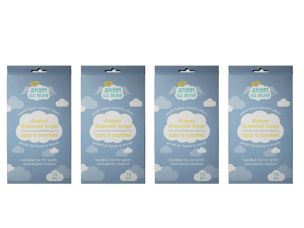 Angel of Mine: Diaper Disposal Sacks Bags (Scented to Neutralized Odors) 75 Count Per Box (Four Boxes)