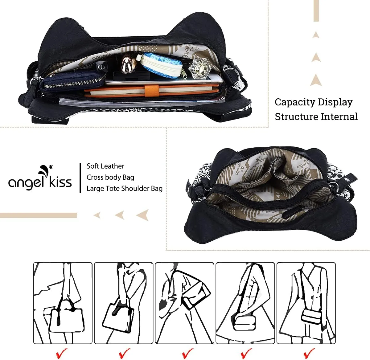 Angelkiss Hobo Purses and handbags for Women Satchel Handbag Women Purses Large Daily Shoulder Bags