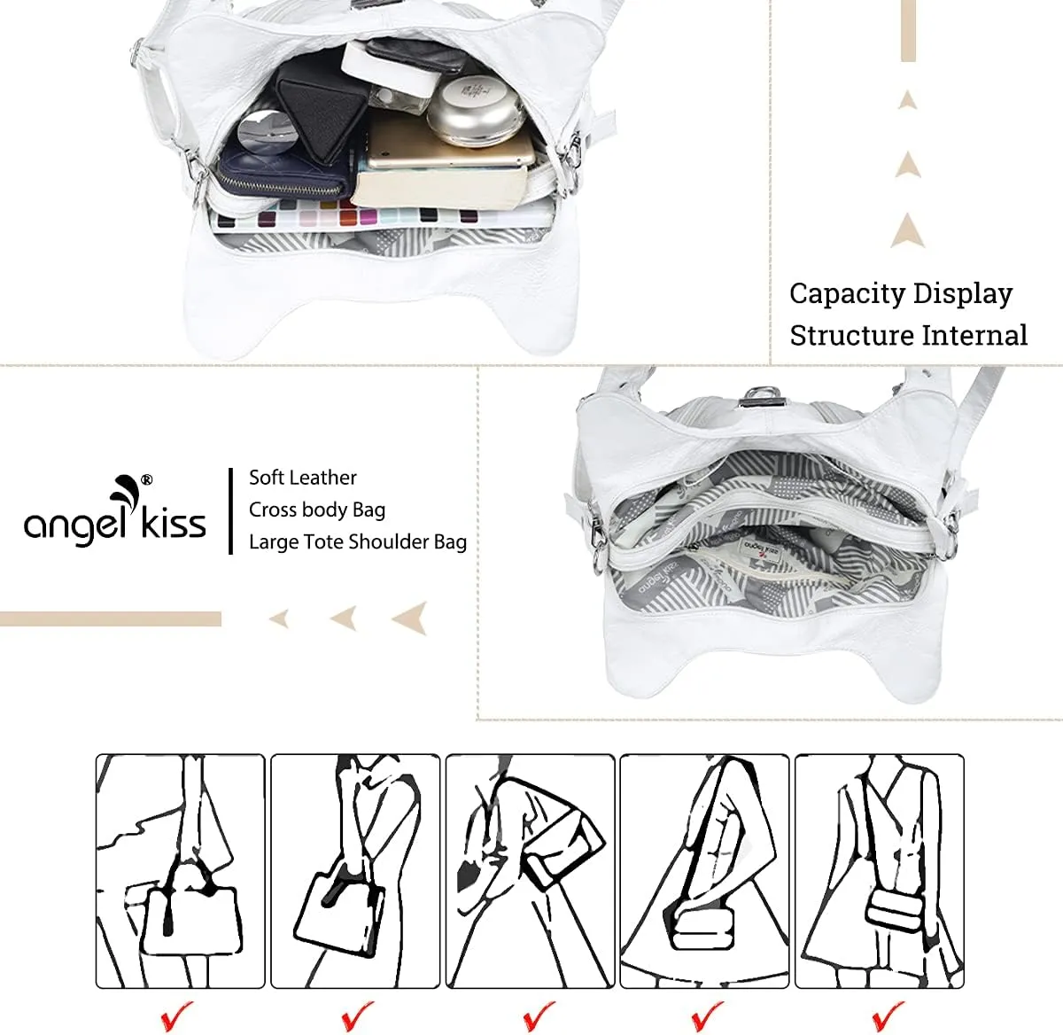 Angelkiss Hobo Purses and handbags for Women Satchel Handbag Women Purses Large Daily Shoulder Bags