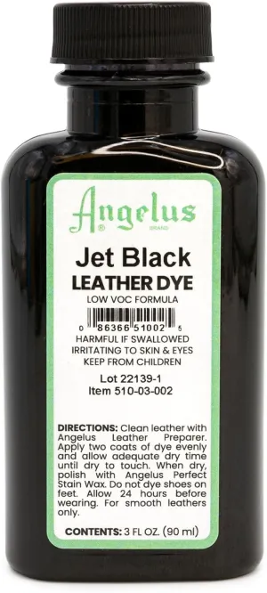 Angelus Leather Dye - Flexible Leather Dye for Shoes, Boots, Bags, Crafts, Furniture, & More 3oz (Jet Black)