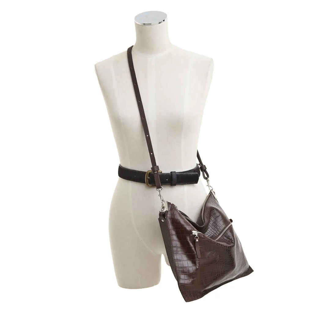 Annette Pouch Brown Croc print emboss leather